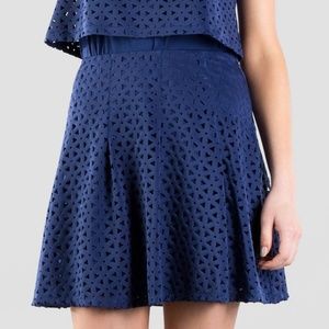 Francesca's Floral Eyelet Navy Mini Skater Skirt